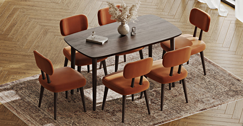 Lyno 77x140 Cm Sabit Yemek Masası Takımı (6 Roa Sandalye) - Performans Kadife