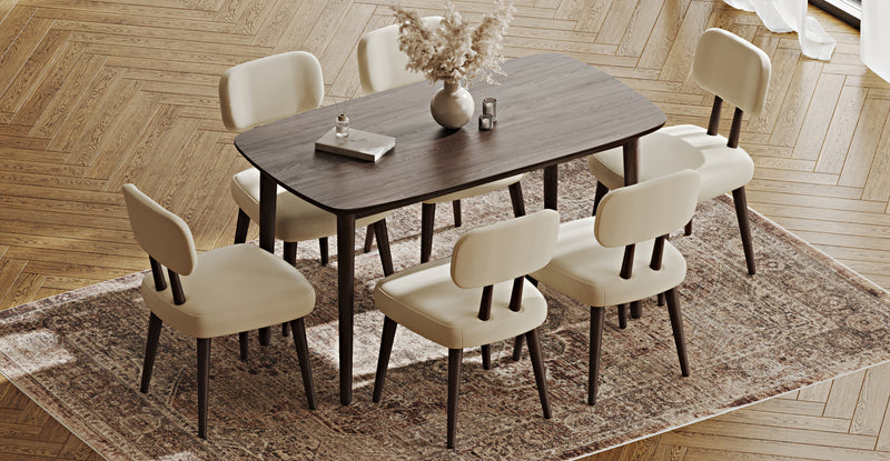 Lyno 77x140 Cm Sabit Yemek Masası Takımı (6 Roa Sandalye) - Performans Kadife