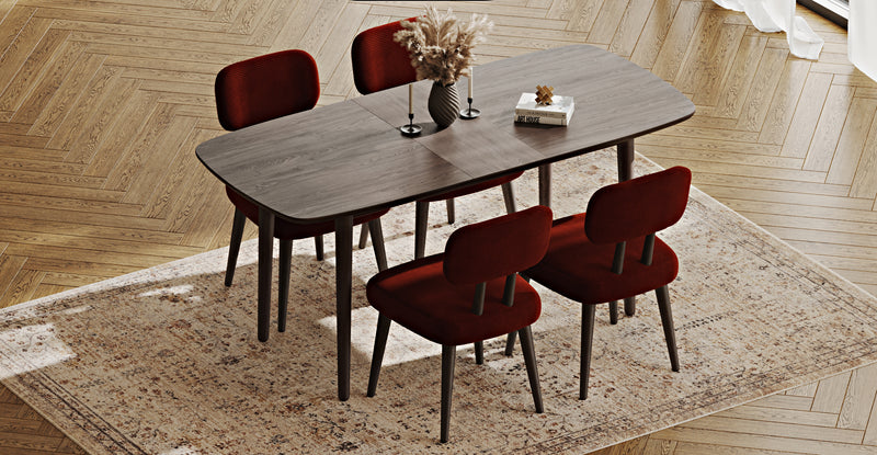 Lyno 77x140 Cm Açılır Yemek Masası Takımı (4 Roa Sandalye) - Fitilli Kadife