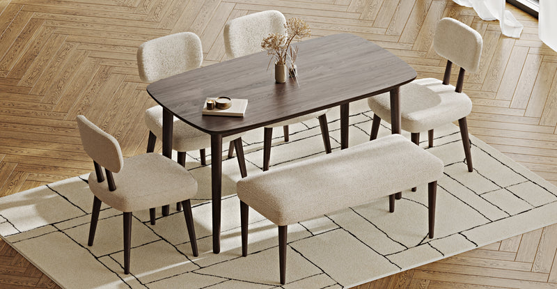 Lyno 77x140 Cm Sabit Yemek Masası Takımı (Roa Bench & 4 Roa Sandalye) - Bukle
