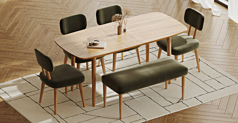 Lyno 77x140 Cm Açılır Yemek Masası Takımı (Roa Bench & 4 Roa Sandalye) - Performans Keten