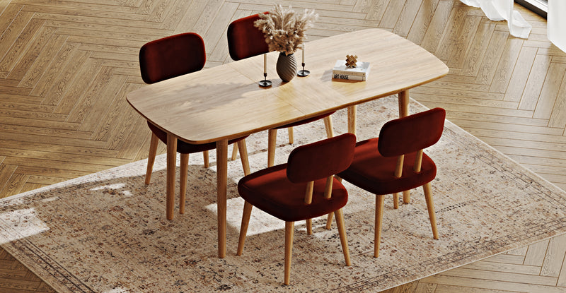 Lyno 77x140 Cm Açılır Yemek Masası Takımı (4 Roa Sandalye) - Kadife