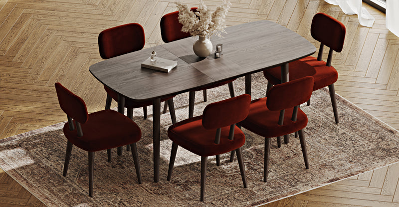 Lyno 77x140 Cm Açılır Yemek Masası Takımı (6 Roa Sandalye) - Kadife