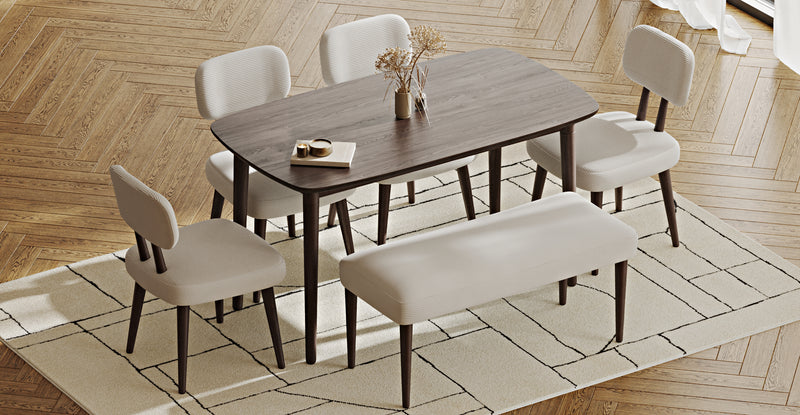 Lyno 77x140 Cm Sabit Yemek Masası Takımı (Roa Bench & 4 Roa Sandalye) - Fitilli Kadife