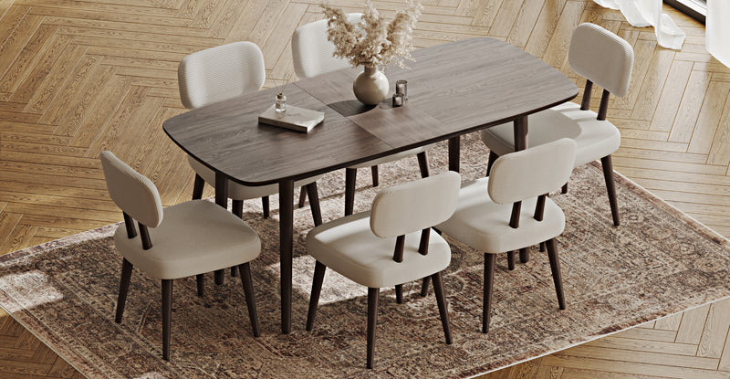Lyno 77x140 Cm Açılır Yemek Masası Takımı (6 Roa Sandalye) - Fitilli Kadife