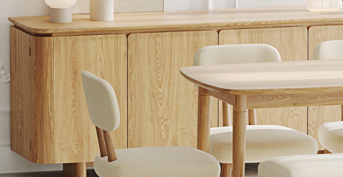 Lyno & Roa | 77x140 Sabit Masa ve Konsollu Yemek Odası Takımı – Small (6 Kişilik) - Doğal Doku