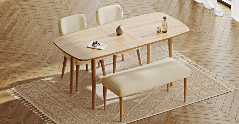 Lyno 77x140 Cm Açılır Yemek Masası Takımı (Roa Bench & 2 Roa Sandalye) - Doğal Doku
