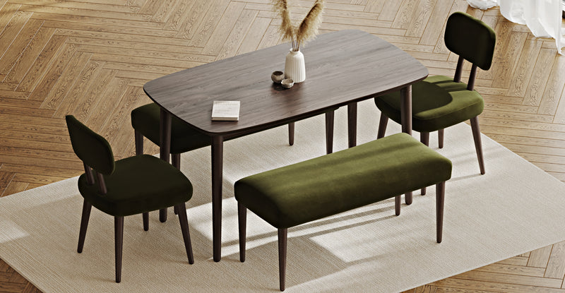 Lyno 77x140 Cm Sabit Yemek Masası Takımı (2 Roa Bench & 2 Roa Sandalye) - Kadife