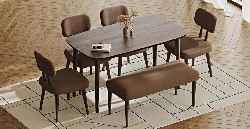 Lyno 77x140 Cm Sabit Yemek Masası Takımı (Roa Bench & 4 Roa Sandalye) - Fitilli Kadife