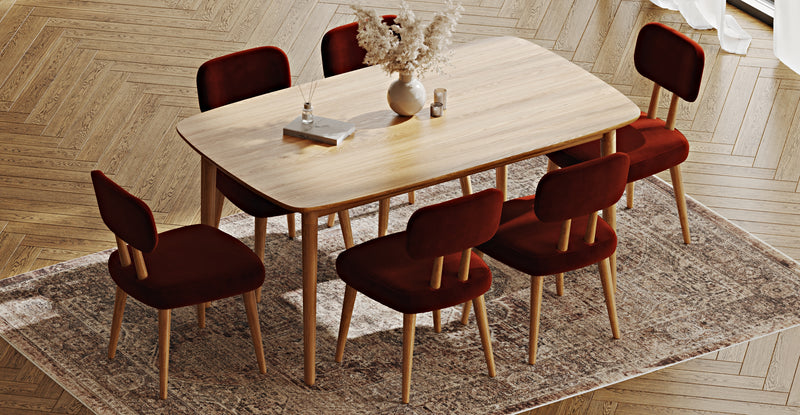 Lyno 97x160 Cm Sabit Yemek Masası Takımı (6Lı Roa) - Kadife