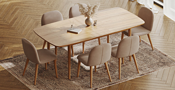 Lyno 97x160 Açılır Yemek Masası Takımı (6 Venn Sandalye) - Kadife