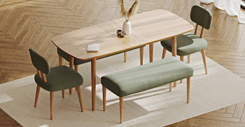 Lyno 77x140 Cm Açılır Yemek Masası Takımı (2 Roa Bench & 2 Roa Sandalye) - Kadife