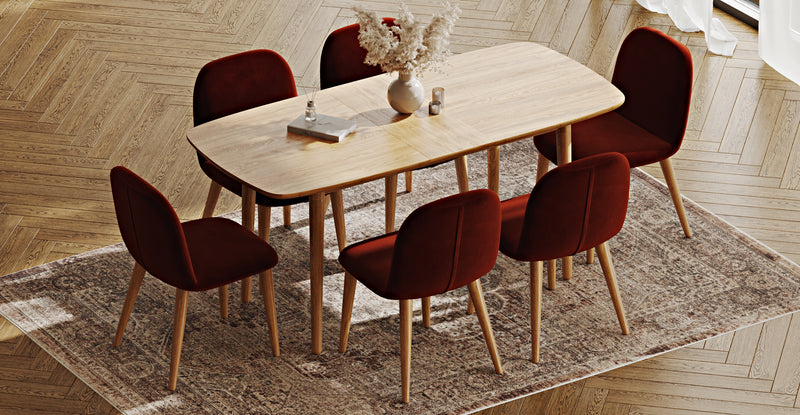 Lyno 77x140 Açılır Yemek Masası Takımı (6 Venn Sandalye) - Kadife