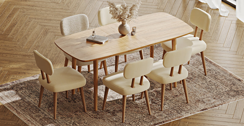Lyno 77x140 Cm Açılır Yemek Masası Takımı (6 Roa Sandalye) - Doğal Doku