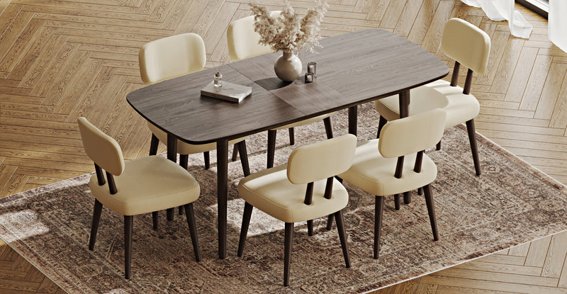 Lyno 77x140 Cm Açılır Yemek Masası Takımı (6 Roa Sandalye) - Doğal Doku