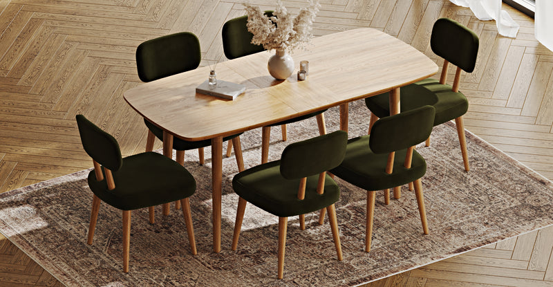 Lyno 77x140 Cm Açılır Yemek Masası Takımı (6 Roa Sandalye) - Kadife