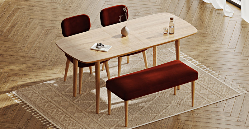 Lyno 77x140 Cm Açılır Yemek Masası Takımı (Roa Bench & 2 Roa Sandalye) - Kadife