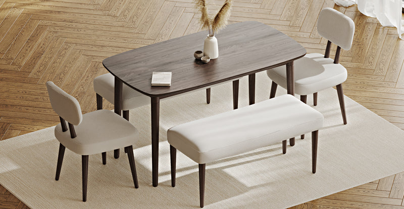 Lyno 77x140 Cm Sabit Yemek Masası Takımı (2 Roa Bench & 2 Roa Sandalye) - Fitilli Kadife