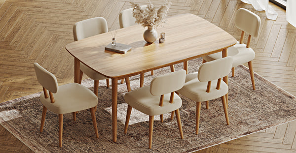 Lyno 97x160 Cm Sabit Yemek Masası Takımı (6Lı Roa) - Performans Kadife