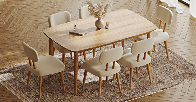 Lyno 97x160 Cm Sabit Yemek Masası Takımı (6Lı Roa) - Performans Kadife