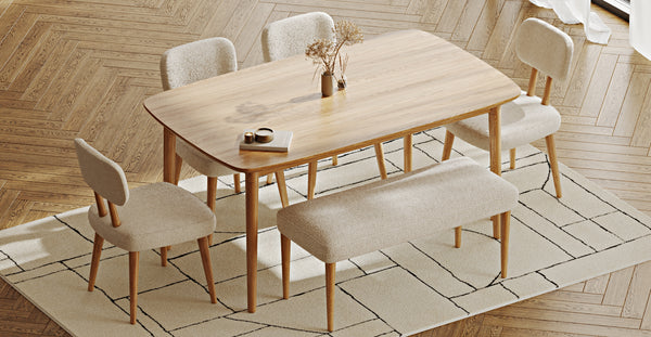 Lyno 97x160 Cm Sabit Yemek Masası Takımı (Bench&4Lü Roa) - Doğal Doku