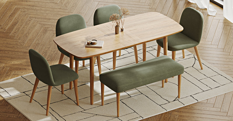 Lyno 77x140 Açılır Yemek Masası Takımı (Roa Bench & 4 Venn Sandalye) - Kadife