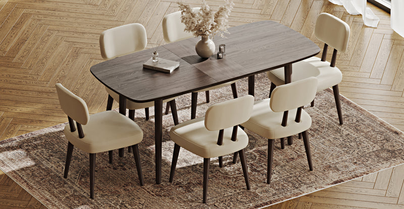 Lyno 77x140 Cm Açılır Yemek Masası Takımı (6 Roa Sandalye) - Performans Kadife