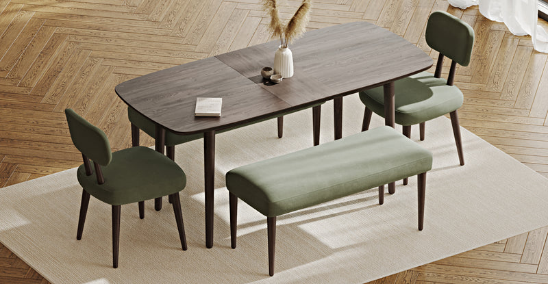 Lyno 77x140 Cm Açılır Yemek Masası Takımı (2 Roa Bench & 2 Roa Sandalye) - Kadife