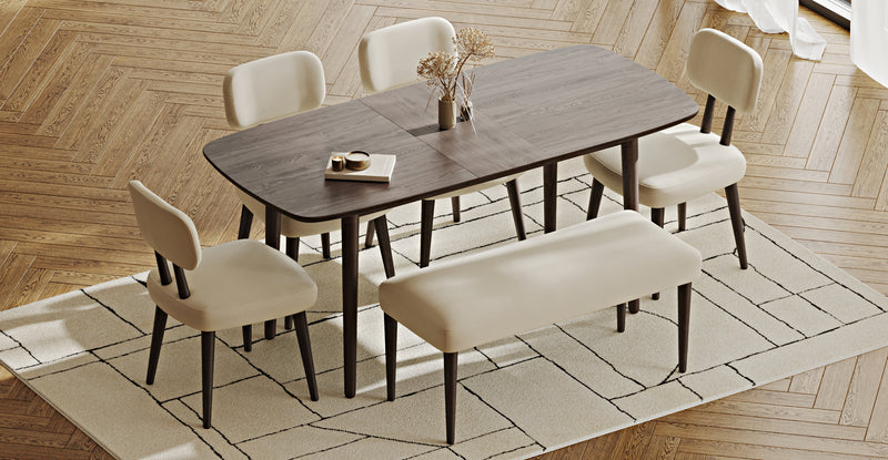 Lyno 77x140 Cm Açılır Yemek Masası Takımı (Roa Bench & 4 Roa Sandalye) - Performans Kadife