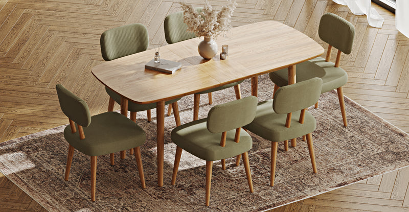 Lyno 77x140 Cm Açılır Yemek Masası Takımı (6 Roa Sandalye) - Fitilli Kadife