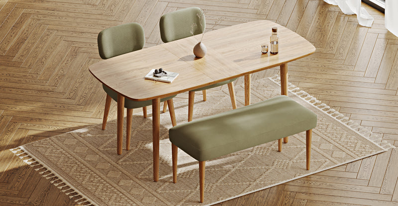 Lyno 77x140 Cm Açılır Yemek Masası Takımı (Roa Bench & 2 Roa Sandalye) - Fitilli Kadife
