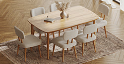 Lyno 97x160 Cm Sabit Yemek Masası Takımı (6Lı Roa) - Fitilli Kadife