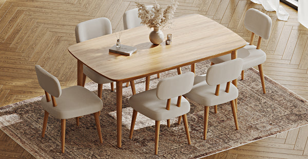 Lyno 97x160 Cm Sabit Yemek Masası Takımı (6Lı Roa) - Fitilli Kadife