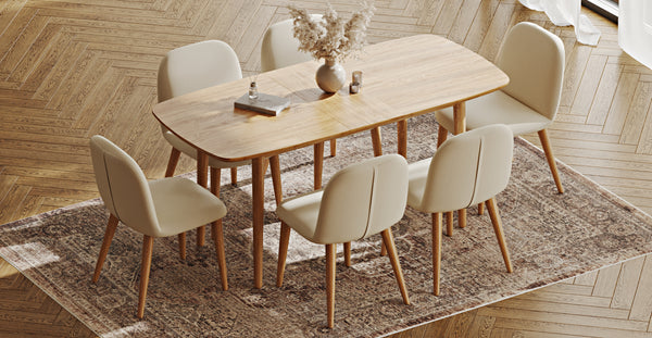 Lyno 77x140 Açılır Yemek Masası Takımı (6 Venn Sandalye) - Performans Kadife