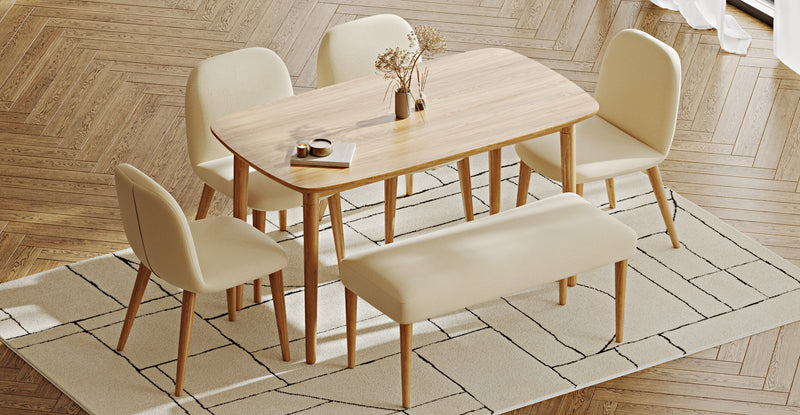 Lyno 77x140 Sabit Yemek Masası Takımı (Roa Bench & 4 Venn Sandalye) - Doğal Doku