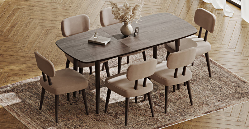 Lyno 77x140 Cm Açılır Yemek Masası Takımı (6 Roa Sandalye) - Kadife