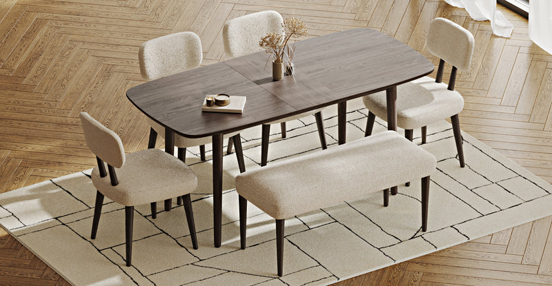 Lyno 77x140 Cm Açılır Yemek Masası Takımı (Roa Bench & 4 Roa Sandalye) - Bukle