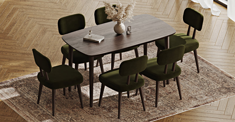 Lyno 77x140 Cm Sabit Yemek Masası Takımı (6 Roa Sandalye) - Kadife