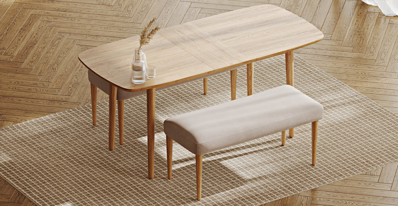 Lyno 77x140 Cm Açılır Yemek Masası Takımı (2 Roa Bench) - Kadife