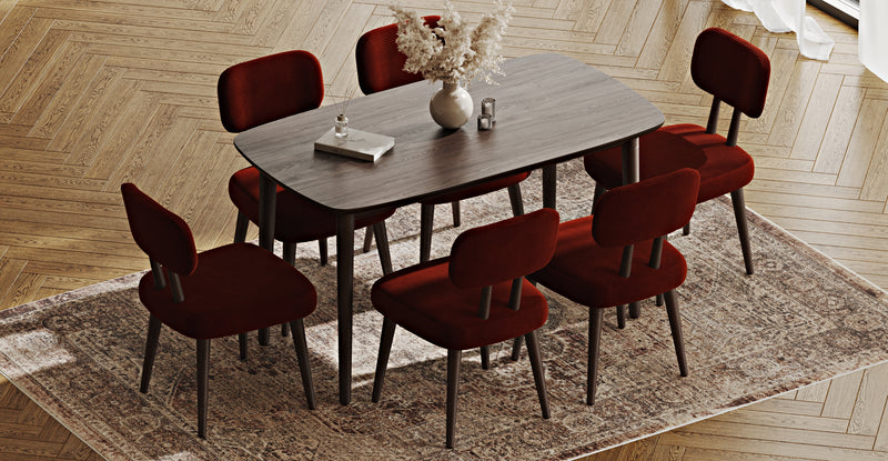 Lyno 77x140 Cm Sabit Yemek Masası Takımı (6 Roa Sandalye) - Fitilli Kadife