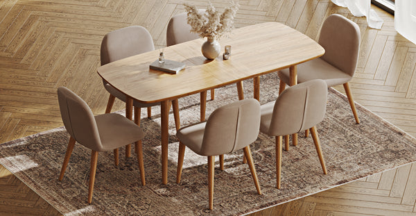 Lyno 77x140 Açılır Yemek Masası Takımı (6 Venn Sandalye) - Kadife