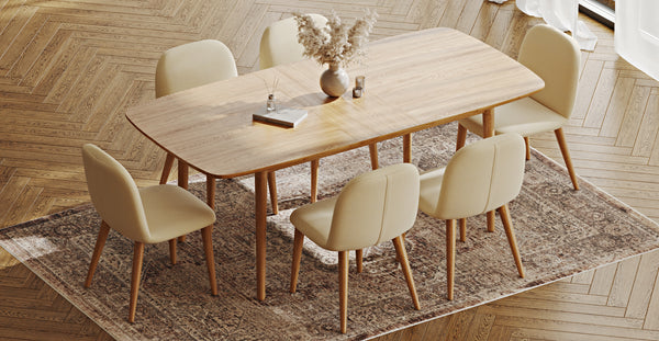 Lyno 97x160 Açılır Yemek Masası Takımı (6 Venn Sandalye) - Doğal Doku