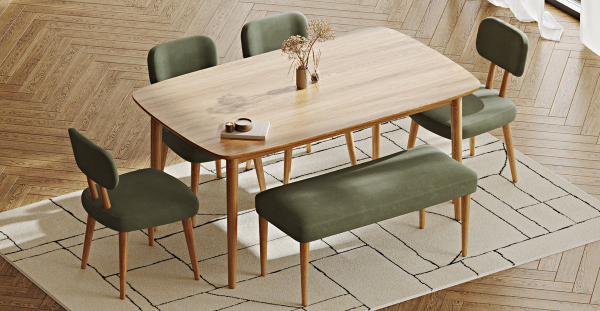 Lyno 97x160 Cm Sabit Yemek Masası Takımı (Bench&4Lü Roa) - Kadife