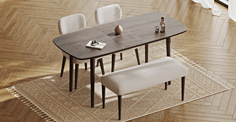 Lyno 77x140 Cm Açılır Yemek Masası Takımı (Roa Bench & 2 Roa Sandalye) - Keten