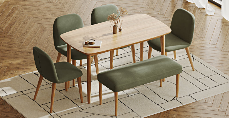 Lyno 77x140 Sabit Yemek Masası Takımı (Roa Bench & 4 Venn Sandalye) - Kadife
