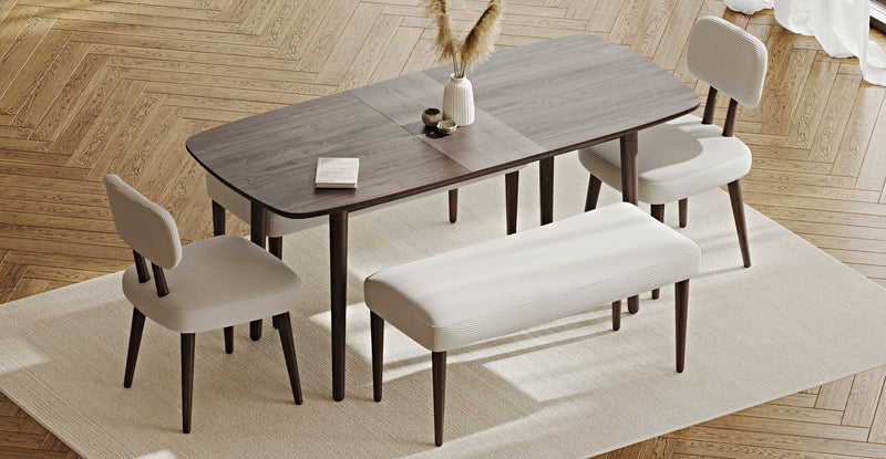 Lyno 77x140 Cm Açılır Yemek Masası Takımı (2 Roa Bench & 2 Roa Sandalye) - Fitilli Kadife
