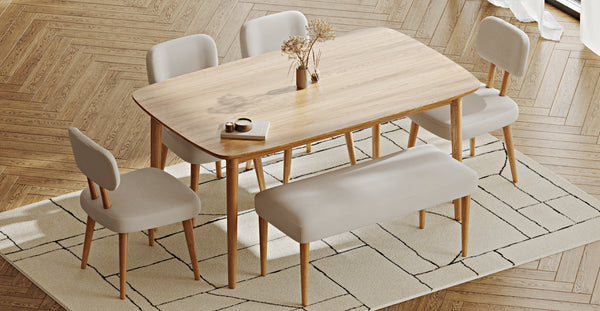 Lyno 97x160 Cm Sabit Yemek Masası Takımı (Bench&4Lü Roa) - Fitilli Kadife