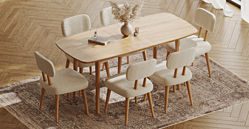 Lyno 77x140 Cm Açılır Yemek Masası Takımı (6 Roa Sandalye) - Bukle