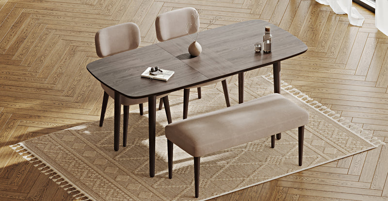 Lyno 77x140 Cm Açılır Yemek Masası Takımı (Roa Bench & 2 Roa Sandalye) - Kadife