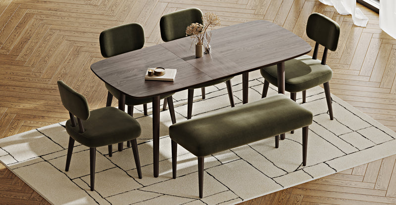 Lyno 77x140 Cm Açılır Yemek Masası Takımı (Roa Bench & 4 Roa Sandalye) - Performans Keten